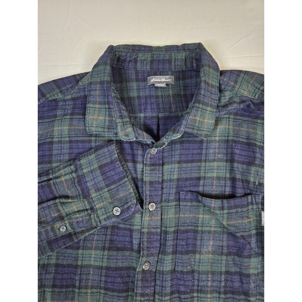 Eddie Bauer Shirt Men's Size 2XL Green Plaid Flannel Tartan Long Sleeve Button